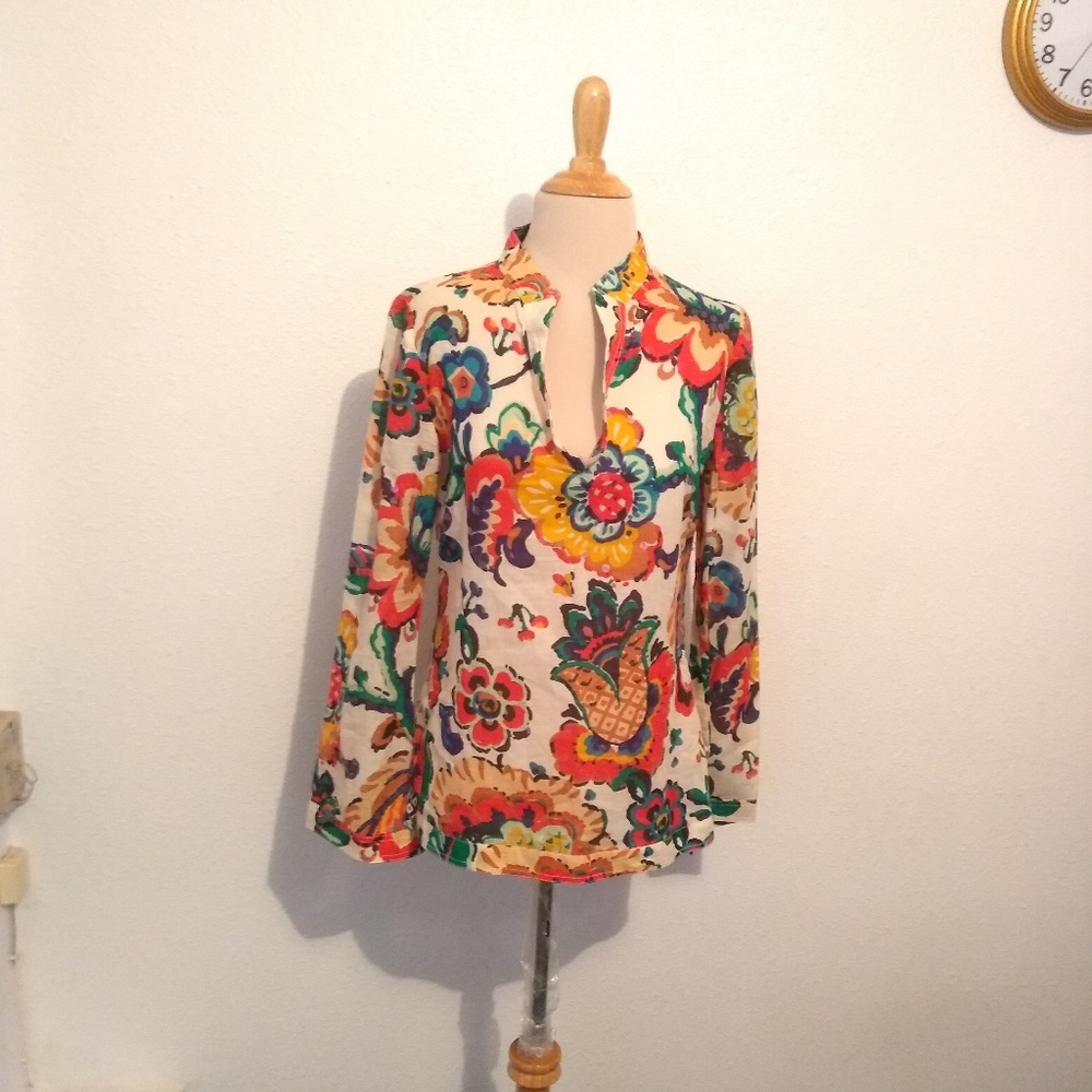 Tory Burch Floral Sequins Cotton Blouse